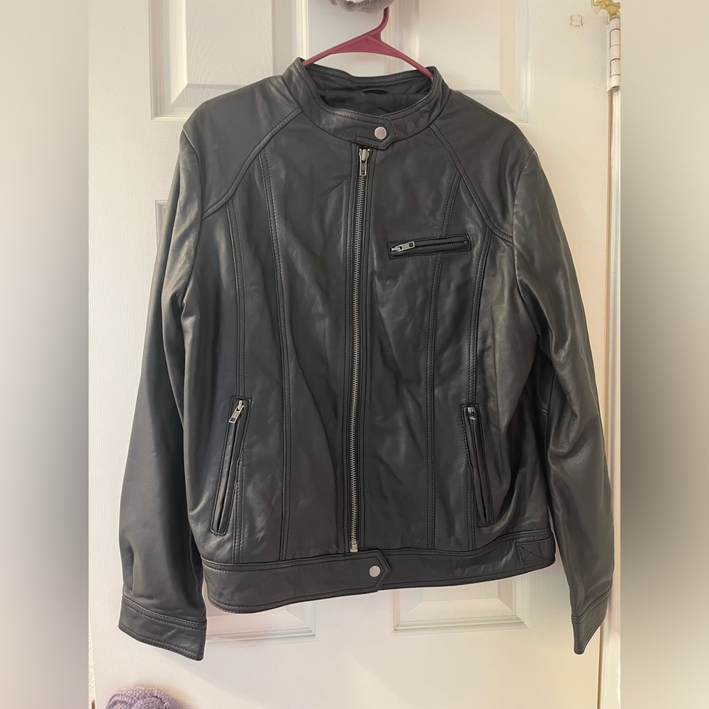 daniel smart women’s black riding lambskin leather motorcycle jacket NWOT